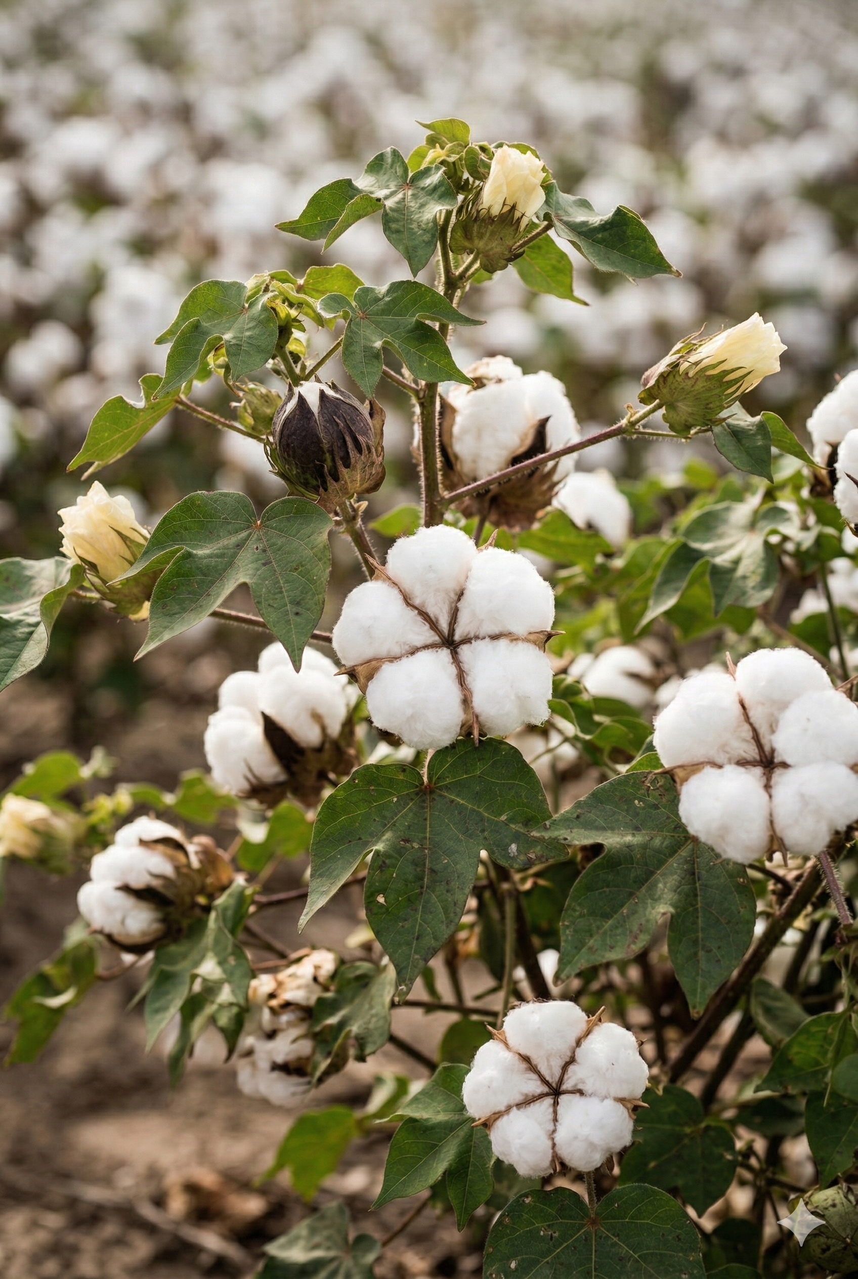 A close-up of a cotton plant in a field.